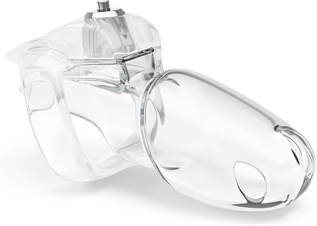 HT-V5 Chastity Cage Male Chastity Device with 5 Rings Resin Ergonomic Breathable Adult Sex Toy with Button Lock and Exclusive Key (Clear Maxi)