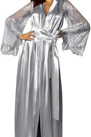 Women Satin Long Nightdress Silk Lace Lingerie Nightgown Sleepwear Sexy Robe sexy lingerie women set