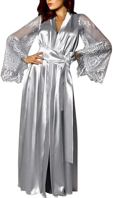 Women Satin Long Nightdress Silk Lace Lingerie Nightgown Sleepwear Sexy Robe sexy lingerie women set