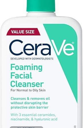 CeraVe Foaming Facial Cleanser, Daily Face Wash for Oily Skin, Hyaluronic Acid + Ceramides + Niacinamide, Fragrance Free & Paraben Free, Non-Drying Oil Control Face Wash, 16 Fluid Ounces