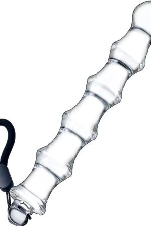 Anal Beads Glass Dildo with Pull Rope 7.67" Anal Butt Plug with 6 Beads Anal Sex Toy for Men Women Couple Masturbating