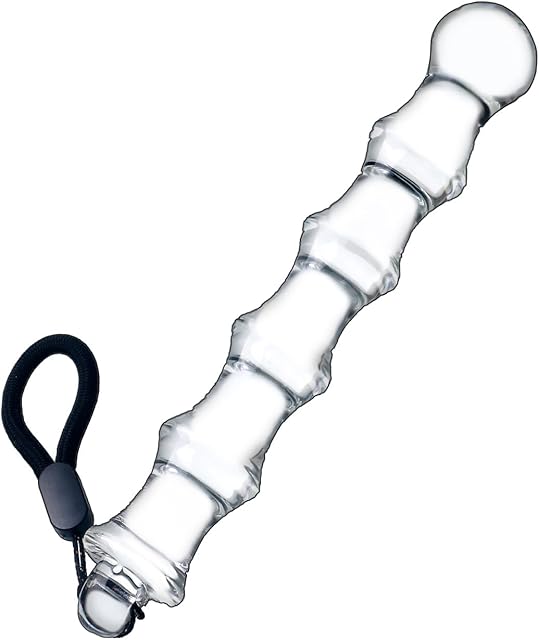 Anal Beads Glass Dildo with Pull Rope 7.67" Anal Butt Plug with 6 Beads Anal Sex Toy for Men Women Couple Masturbating