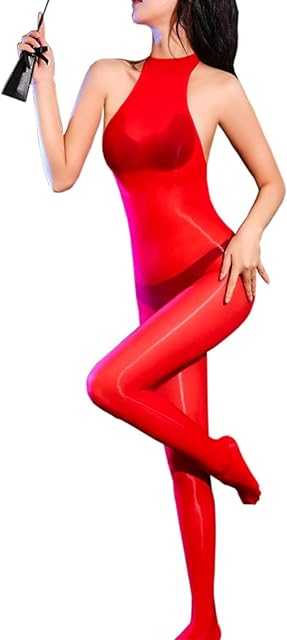 Women's Oil Shiny Bodystocking Women Sexy Neck-Hanging Sheer Full Body Stockings Shiny Pantyhose
