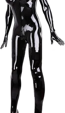 Women's Sexy Wetlook PVC Catsuit Shiny Zipper Crotch Bodysuit Jumpsuit with Gloves Clubwear