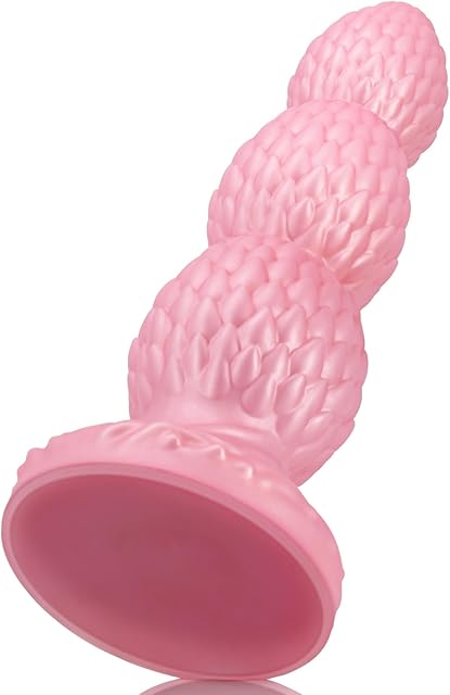 Anal Beads G-spot Dildo with Suction Cup - Pink Silicone Butt Plug Dilator with Dragon Scale - 8.74 x 2.48 inch Prostate Sex Toy for Women Men Masturbation