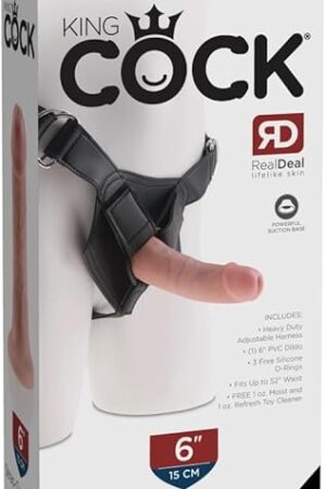 King Cock Strap-on Harness with Cock, 6", Flesh