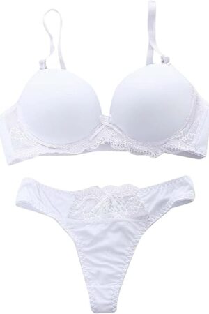 Bras Padded Lace Up Bra Push Ladies Knicker Women's Sexy Set Lingerie Panties for Women with Control (White, 75B)