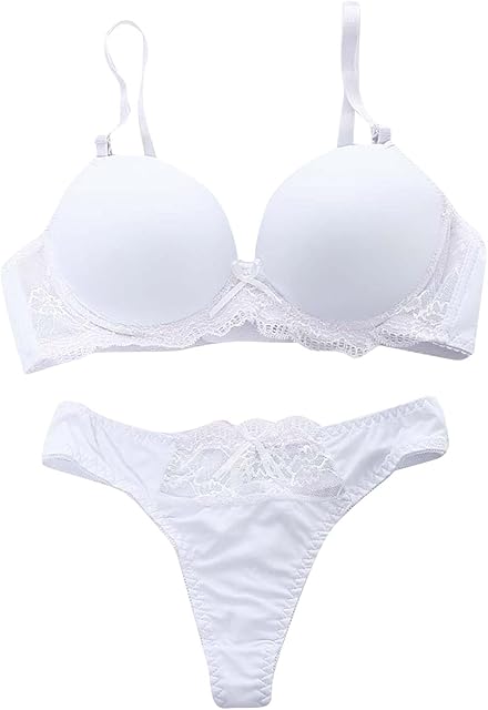 Bras Padded Lace Up Bra Push Ladies Knicker Women's Sexy Set Lingerie Panties for Women with Control (White, 75B)