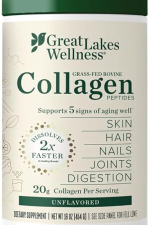Great Lakes Wellness Collagen Peptides Powder for Skin, Hair, Nails, Joints & Digestion - Unflavored - Quick Dissolve Hydrolyzed, Non-GMO, Keto, Kosher - 16oz