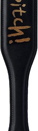 Bitch! Black Leather Spanking Paddle | BDSM Sexual Enhancers, Kinky Sex Accessories for Adults Couples | Bondage Gear & Accessories for Sexual Wellness
