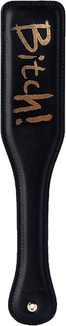 Bitch! Black Leather Spanking Paddle | BDSM Sexual Enhancers, Kinky Sex Accessories for Adults Couples | Bondage Gear & Accessories for Sexual Wellness