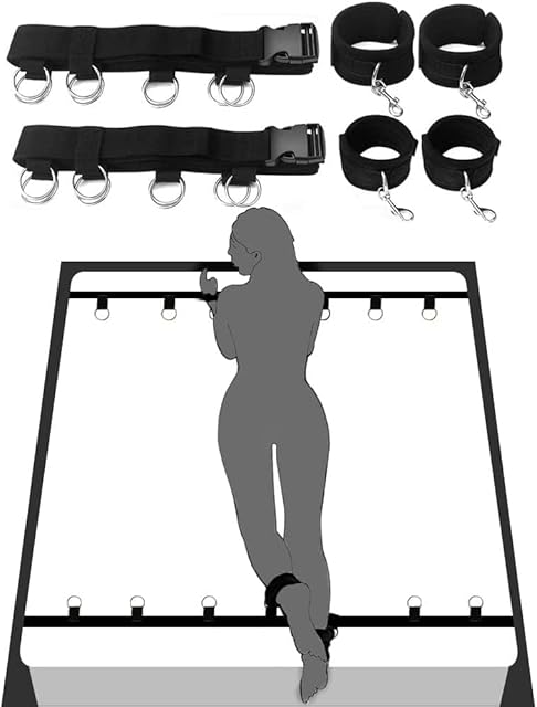 BDSM Bondage Kit Adult Restraints Sex Toys, Neck to Wrist Adjustable Bondage Gear & Accessories, Behind Back Handcuffs Collar with Blindfold Bed Straps Restraints Sex Ropes Sweater L6