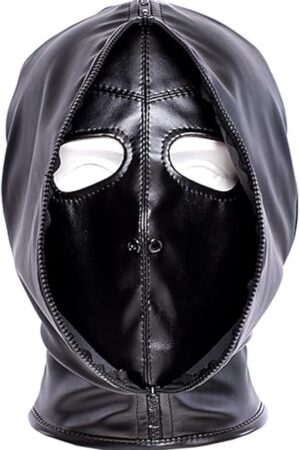 Full Face Double Layer Headgear - Zipper Restraint Head Hood Leather Bondage Masks BDSM Fetish Breathable Hood