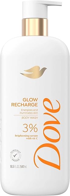 Dove Serum Body Wash Glow Recharge illuminates & Exfoliates skin with brightening Vitamin C Serum 18.5 Fl Oz