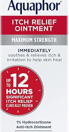 Aquaphor Itch Relief Ointment, Maximum Strength 1% Hydrocortisone, Relieves Itch from Skin Irritation, Insect Bites, Psoriasis, Skin Rashes, Eczema, & Poison Ivy, 2 oz