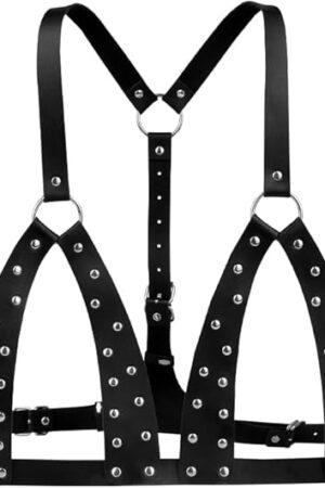 BDSM Bondage Restraints, Adjustable Sex Harness with Rivets Sex Bondage Gear & Accessories, BDSM kit Leather Bar Bed Restraints kinky Toys for Women Couple