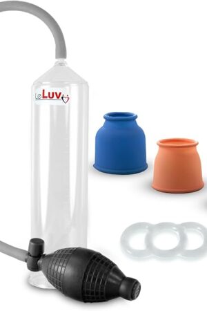 LeLuv Easyop 2.25 Inch by 9 Inch Clear Cylinder Penis Pump Black Bgrip Handle and Uncollapsable Silicone Hose | 3 Sizes of Sleeve 1 Inch to 1.5 Inch, Number 6 (.75 Inch) Ring