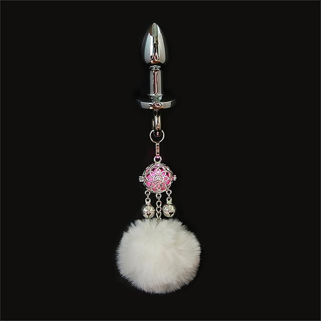 Wearable Tail Anal Plug Cute Plush Ball with Lamp, Cosplay Game Accessorie Luminous Anal Plug Sex Toy with Bell(Pink,Mini)