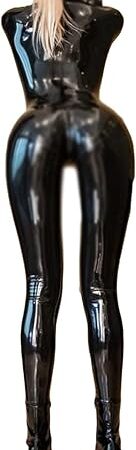 Women's Sexy PVC Leather Long Sleeve Zipper Crotch Wetlook Bodysuit Catsuit Full Body Jumpsuit Clubwear Partywear