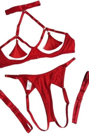Women'S Lingerie Sets Tassel Lingerie Set Female Halter Cut Out Erotic Back Open Brief Kit