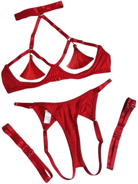 Women'S Lingerie Sets Tassel Lingerie Set Female Halter Cut Out Erotic Back Open Brief Kit