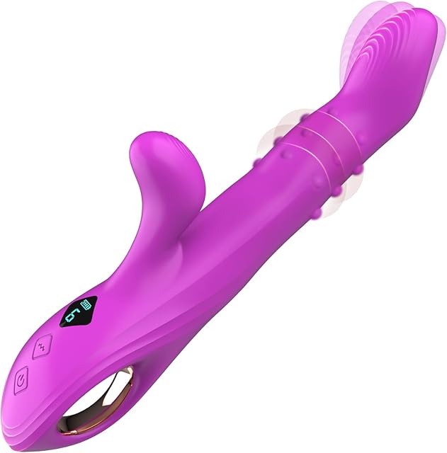 G Spot Vibrator Sex Toys, Dildo Thrusting Vibrator Rabbit with 7 Thrusting & Rotating Beads 8 Vibration Modes, Finger-Like Clitoral Stimulator Rechargeable Adult Sex Toys for Women LCD Display