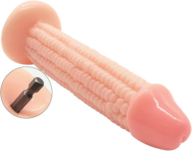 G-spot Bumps Dildo with Electric Drill Adapter Sex Machine Spinning Vegetable Penis Big Cock Adult Sex Toy for Vaginal & Anal Stimulation(Flesh)