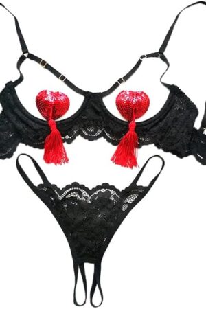 Women Lingerie Set Bra and Panty Sets Lace Underwear Hollow Teddy Babydoll with Breast Patch