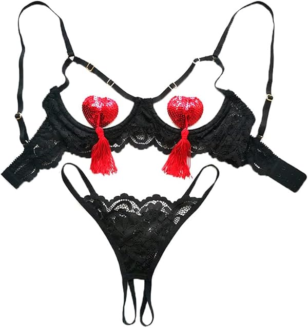Women Lingerie Set Bra and Panty Sets Lace Underwear Hollow Teddy Babydoll with Breast Patch