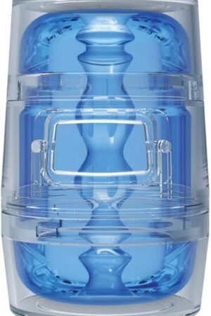 Doc Johnson Main Squeeze - POP-Off - OPTIX? - Palm Sized Variable Pressure ULTRASKYN? Compact Stroker - Dual Entry - Squeezable Grip Allows Users to Control Pressure & Suction - Crystal Blue