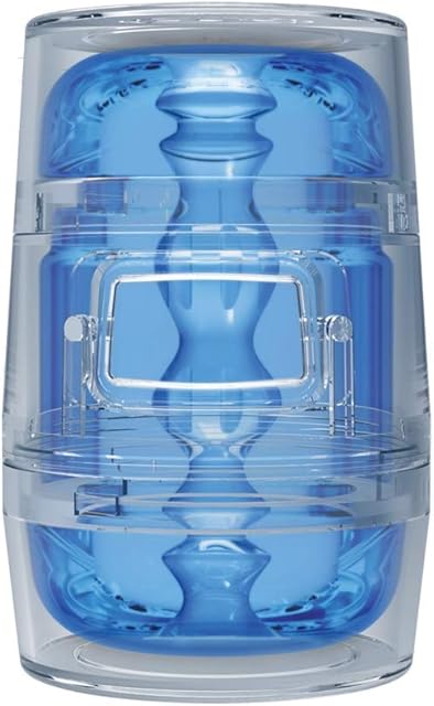Doc Johnson Main Squeeze - POP-Off - OPTIX? - Palm Sized Variable Pressure ULTRASKYN? Compact Stroker - Dual Entry - Squeezable Grip Allows Users to Control Pressure & Suction - Crystal Blue
