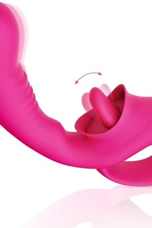 Clitoral Licking G Spot Vibrator, Realistic Dildo Clitoralis Stimulator for Women with 10 Licking & Vibrating Modes, Strapless Strap-On Dildo for Multiple Stimulation, Adult Sex Toys for Women Rose
