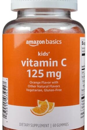 Amazon Basics Kids' Vitamin C 125mg Gummies, Orange, 60 Count, Immune Health, 2 Month Supply (Previously Solimo)