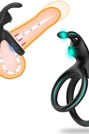 Dual Cock Ring with Rabbit Ear for Clitoral Stimulation Massager Male Penis Ring Sex Toys Strong Erection Enhancement Delay Ejaculation for Men Couples
