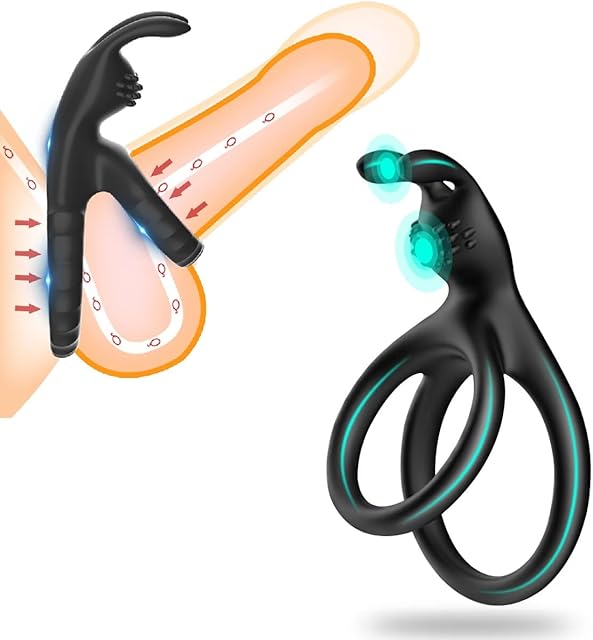 Dual Cock Ring with Rabbit Ear for Clitoral Stimulation Massager Male Penis Ring Sex Toys Strong Erection Enhancement Delay Ejaculation for Men Couples