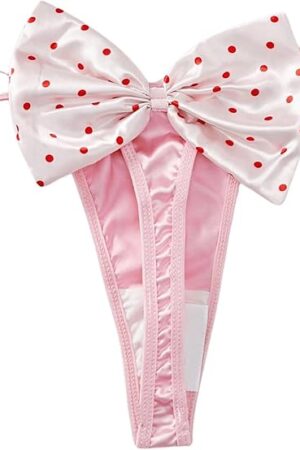 Women's Satin G String Thong Low Rise Polka Dots Bow Sexy Thong Panty Underwear