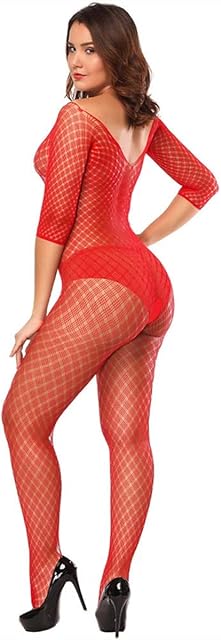 Women's Fishnet Stocking Lingerie Muslin Bodysuit Hollow Nightwear Sexy Semi Naked Back Tights