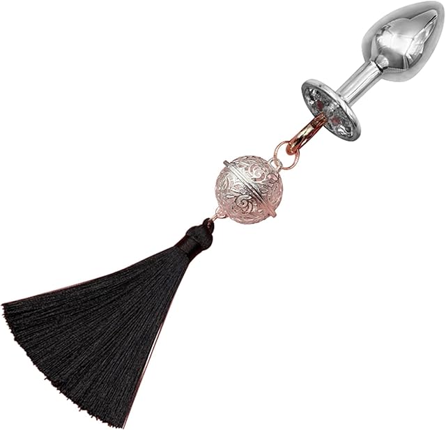 Hollowed-Out Sex Toy Flower Bell Anal Plug Erotic Products Binding and Adjusting Tassels Bell Metal Anal Plug(Black)