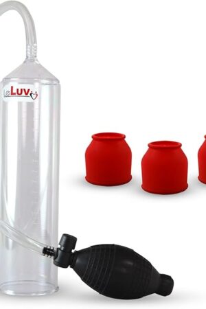 LeLuv Easyop 2.25 Inch by 9 Inch Cylinder Penis Pump Black Bgrip Ball Handle Clear Graduated Cylinder/Clear Collapse-Resistant Hose + 3 Silicone Small Sleeves