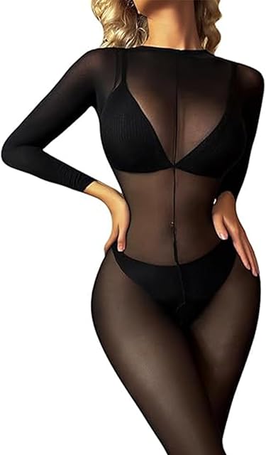 Women Sexy Full Body Stockings Elastic Long Sleeve Bodystocking Nylon One Piece Bodysuit Tights