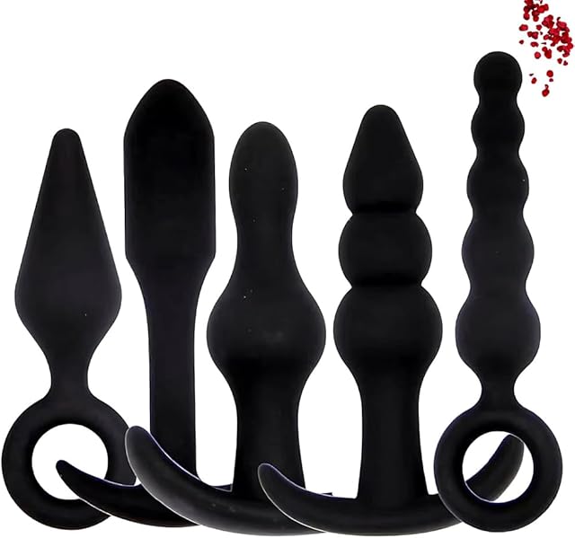 Anal Trainer Set Silicone Butt Plugs, 5PCS Anal Training Kit with Flared Base Prostate Massager Sex Toys for Beginner Mens and Women