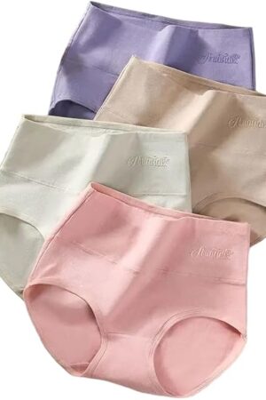 4Pcs Women'S Cotton Panties High Waist Body Shaper Underwear Plus Size M-5XL Sexy Ladies Briefs Breathable Solid Female