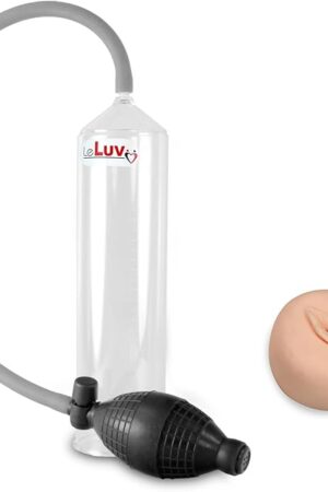 LeLuv Easyop 2.25 Inch by 9 Inch Clear Cylinder Penis Pump Black Bgrip Handle and Uncollapsable Silicone Hose | Grooved Realistic Anatomy Donut