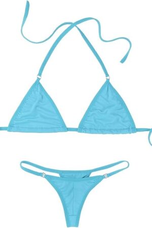 Women's Sexy Bikini Lingerie Set Swimsuit Halterneck Micro Wireless Bra Bralette G-String Thongs Swimwear