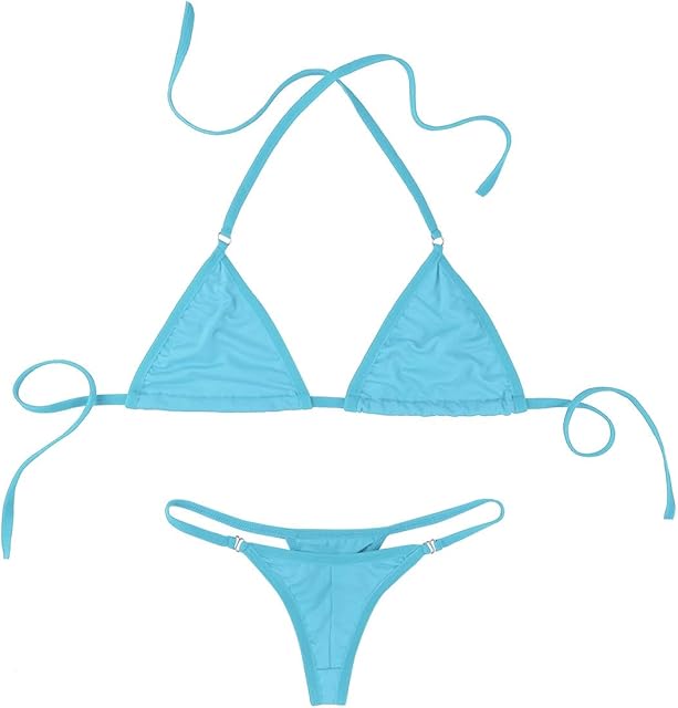 Women's Sexy Bikini Lingerie Set Swimsuit Halterneck Micro Wireless Bra Bralette G-String Thongs Swimwear