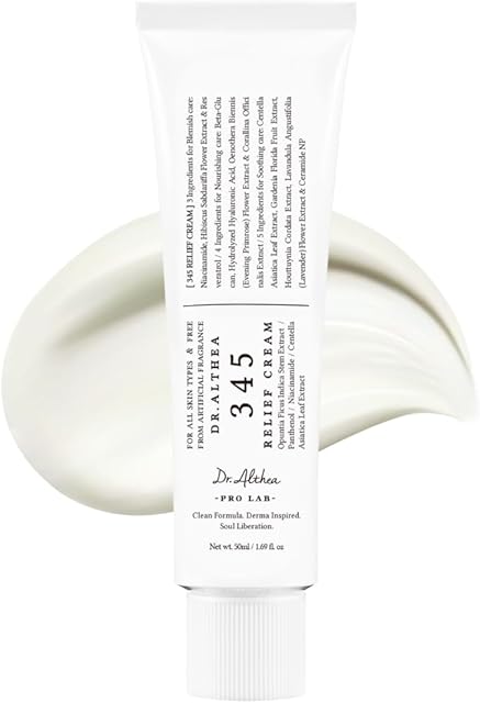 DrAlthea 345 Relief Cream, Daily Face Moisturizer, Blemish Relief Care, Soothing Recovery & Moisture, Korean Vegan Skin Care for All Skin Types, 169 Fl Oz (Pack of 1)