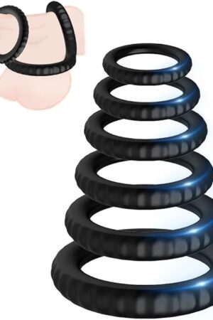 ERUN 6pcs Penis Rings Set, Silicone Cock Rings Male Delaying Penis Rings Set for Enhancing Stamina Ball Scrotum Stretche Rings Penis Stretcher Enhancer for Adult Men Sex Toys