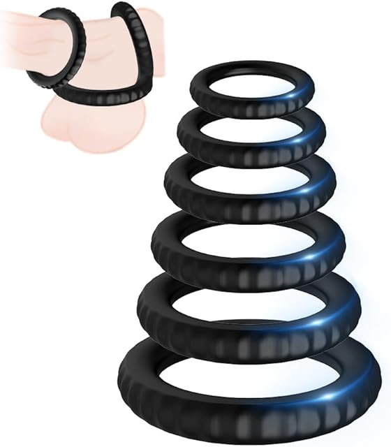 ERUN 6pcs Penis Rings Set, Silicone Cock Rings Male Delaying Penis Rings Set for Enhancing Stamina Ball Scrotum Stretche Rings Penis Stretcher Enhancer for Adult Men Sex Toys