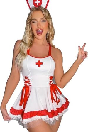 Womens Sexy Nurse Lingerie Cosplay Costume Outfit Fancy Dress Bodysuit Ladies Nurse Uniform Nightwear Set