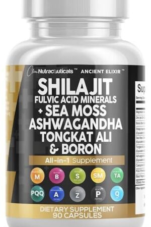 Clean Nutraceuticals Shilajit Supplement for Men with Sea Moss, Tongkat Ali, Ashwagandha, Boron, Zinc, CoQ10, PQQ - Fulvic Acid Capsules - Energy Support - 90 Count - Resin, Gummy & Powder Alternative